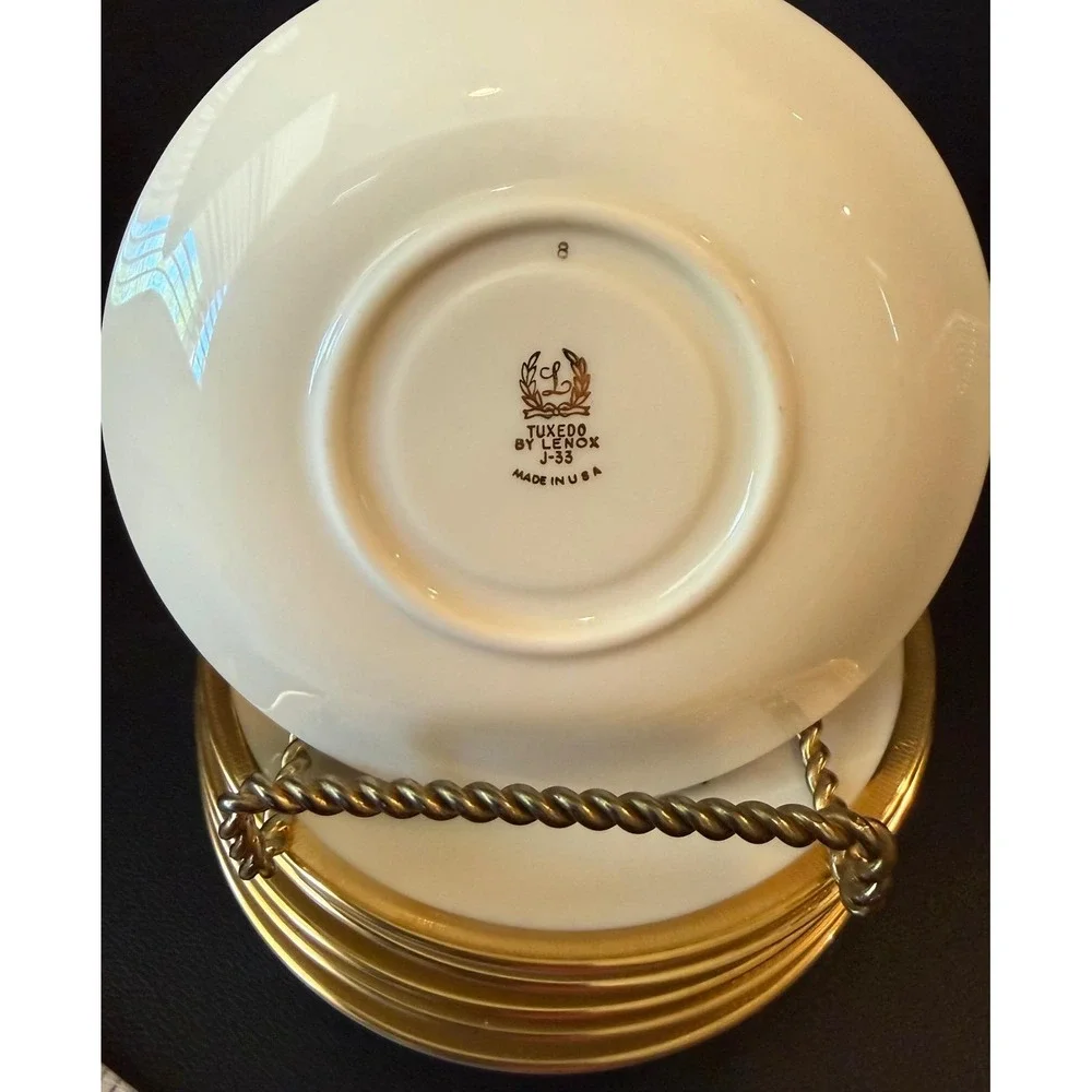 Lenox Tuxedo Gold Trim Teacup Tea Cups Saucers Plate Set Of 6 USA‎ J-33 Wedding